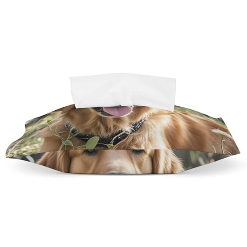 Elegante funda de piel sintética con estampado Golden Retriever para baño, dormitorio y oficina, multifuncional para uso doméstico y en coche