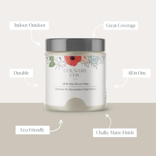 Country Chic All-in-One Chalk Paint for Furniture, Cabinets, Home Decor, Eco-Friendly, Matte Finish, Built-In Primer & Top Coat for Wood, Metal - Sunday Tea (Warm Grey) - 8 oz (237 ml)