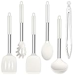 Herogo Kitchen Utensils Set, 6-Piece Silicone Cooking Utensil Set, Heat Resistant Stainless Steel Handle Cooking Tools, Non-Stick Silicone Spatula Turner Spoon Set, Easy to Clean - White