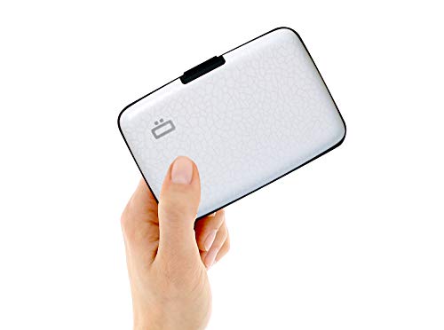 Image of OGON -DESIGNS- Aluminum card holder, RFID Protection against fraud and demagnetization, Compact wallet, Smart Case STOCKHOLM V1 model (Crackled White)