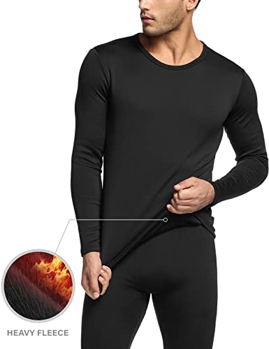Tsla MHS300 Men'S Thermal Underwear Set, Microfiber Soft Fleece Lined Long Johns, Winter Warm Base Layer Top & Bottom, Heavyweight Fleece Black thumb #2