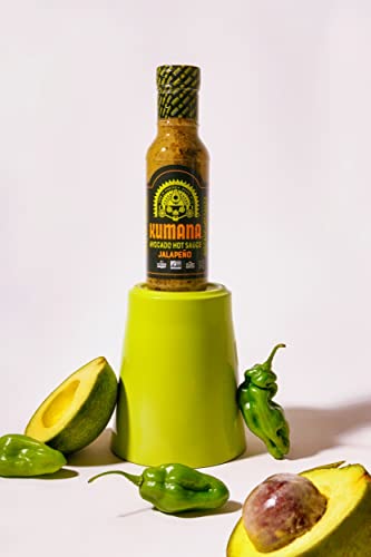 Kumana Avocado Hot Sauce, Jalapeño. A Keto Friendly Hot Sauce made with Ripe Avocados and Chili Peppers. Ketogenic and Paleo. Sugar Free, Gluten Free and Low Carb. 13.1 Ounce Bottle.