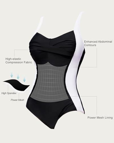 Smismivo Tummy Control Swimsuits for Women Slimming One Piece Bathing Suit Vintage Retro Ruched 2025 Color Block Swim Suit2