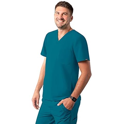 Adar Addition Scrubs for Men - Modern Multi Pocket V-Neck Scrub Top - A6010 - Caribbean Blue - L Cover