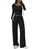 Trendy Queen 2 Piece Matching Lounge Sets for Women Early Fall Fashion Outfits 2026 Two Piece Airport Travel Vacation Sweatsuit Outfits Clothes Winter Clothing Black M