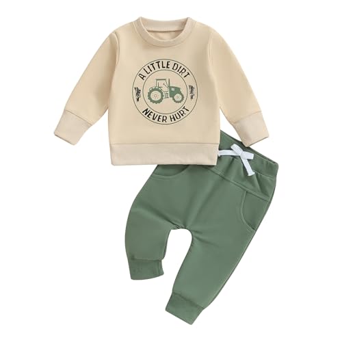 Image of Sduydiosy Infant Baby Boy Fall Outfit Set Long Sleeve Letter Print Tops Solid Pants Cute Newborn Toddler Winter Clothes