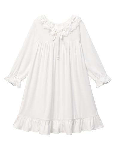 Toddler Girls Long Sleeve Nightgown Cute Ruffle Girl Sleepshirt Viscose from Bamboo Princess Sleepwear Pajamas