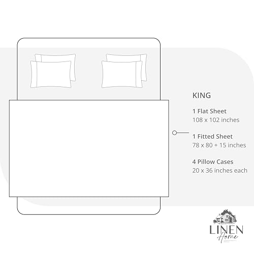 Image of Linen Home 6 Piece King Cotton Sheet Set, 100% Cotton Percale, 4 Pillowcases, Deep Pocket with All Around Elastic Sheet, Crisp Breathable Bedding, Hotel Luxury, Long-Staple Combed Cotton, Snow White