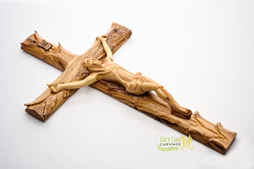 Alternative view of large crucifix wall cross 20 inch for home decor, Olive Wood Catholic Crucifix Made in the Holy Land