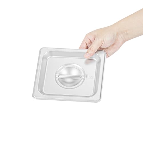 Restaurantware-LID ONLY: Kitchen Tek 6.9 x 6.4 Inch Steam Table Pan Cover, 1 NSF Hotel Pan Cover - 1/6 Size Pan Sold Separately, With Handle, Stainless Steel Food Pan Lid, For Catering