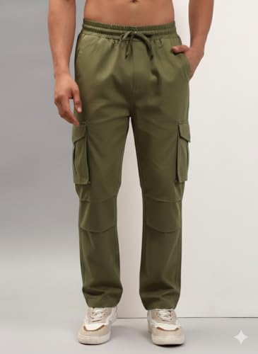 Image of Q - RIOUS Men's 6 Pocket Cotton Cargo Pants - Relaxed Fit Utility Trousers