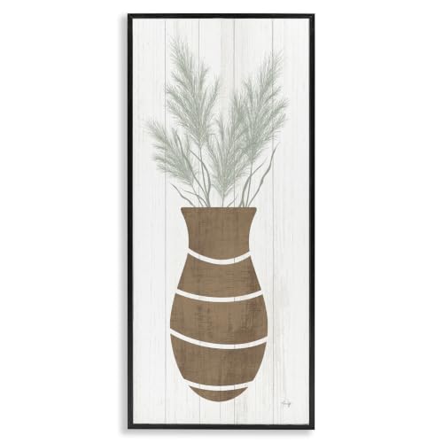 'Herbal Flower Sprigs Striped Vase Shape Grain'| Framed Giclee Art