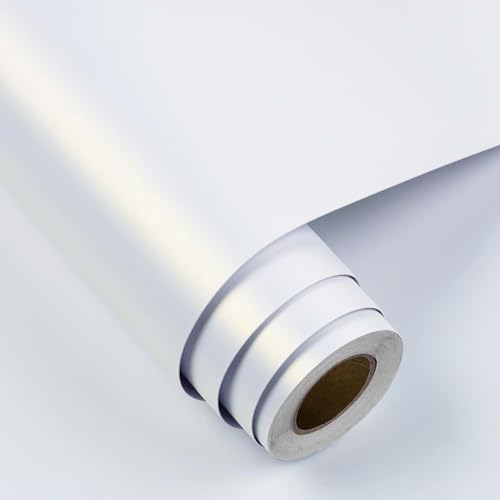 FunStick Papel Pintado Cocina Armario Efecto Acero Inoxidable Papel Pintado Autoadhesivo Metalizado Blanco Cepillado Revestimiento Adhesivo Pared Cocina Blanco Vinilo Adhesivo Frigorifico 40CM×2M