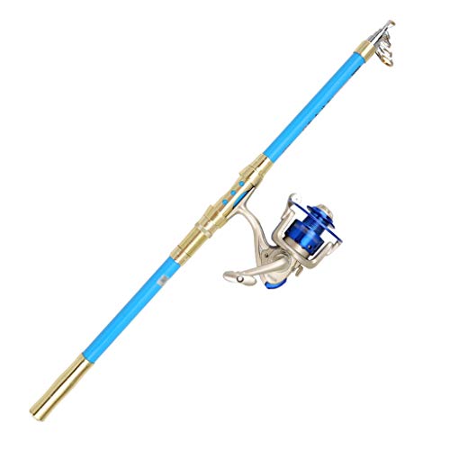 YAZHUANG8 Angelrute für Kinder Blau Teleskop tragbar Angelrute Kit Carbon-Faser-Fischerei-Pole und Reel Combo for Angler…