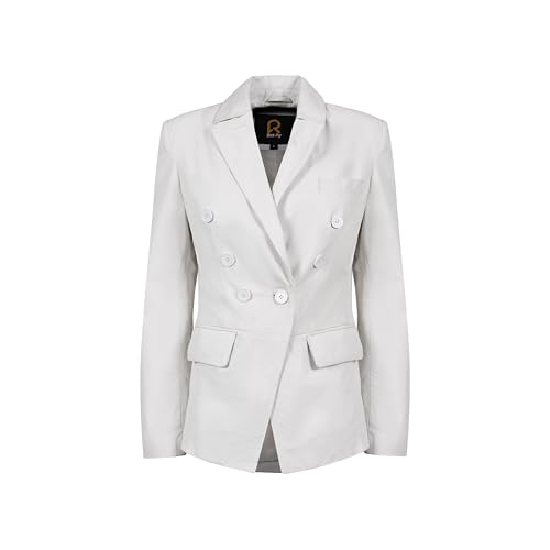 Rauly Double Breasted Fancy Buttons Lambskin Leather Blazer Women - Casual Coat Long Sleeves Style Leather Jacket for Women