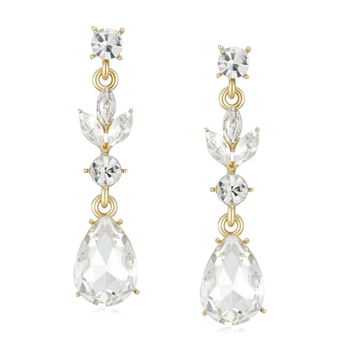 SWEETV Drop Earrings for Women,Bridesmaids,Brides -Teardrop Crystal Rhinestones Cubic Zirconia Earrings Dangling