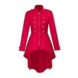 Saniplaycos Women's Victorian Tailcoat Renaissance Tuxedo Coat Double Breasted Steampunk Ringmaster Zip Up Jacket Dress (Red, L)