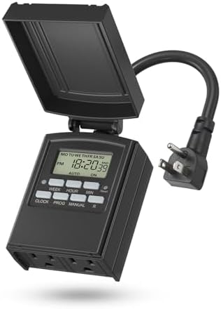 BN-LINK 7 Day Outdoor Heavy Duty Digital Programmable Timer, Dual Outlet, Weatherproof, 1875W 1/2HP,ETL Listed