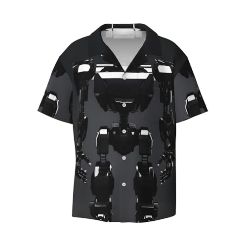 Chemise robot homme noire à manches courtes, coupe classique boutonnée avec poche poitrine