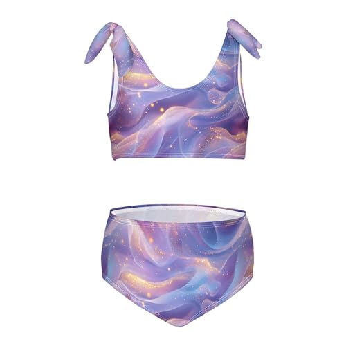 JUNZAN Blush Liquid Blue Purple Girls Bikini Bathing Suit High Waisted 2 Piece Swimwear Youth Girls Tankini Swimsuit 3T