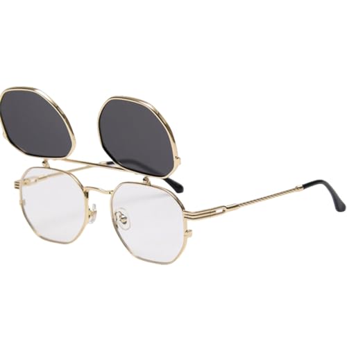 Lunettes de soleil rabattables dorées monture carrée luxe