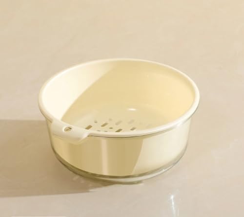 Colador plástico 2 en 1 con tazón ASEANAO crema mediano