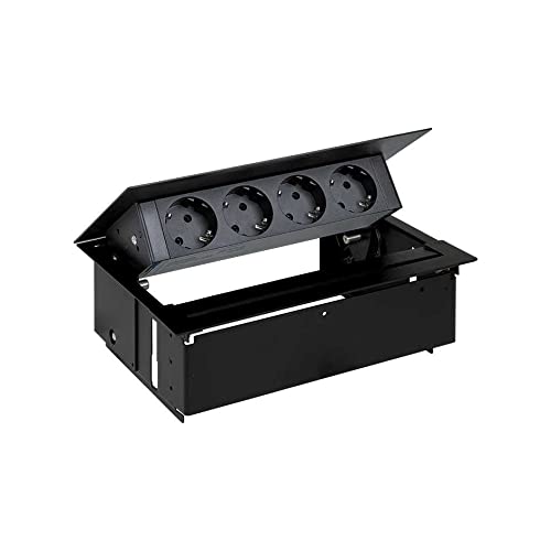 Kit de table Simon 400 haut de gamme avec 4 prises Schuko et clapet noir mat - 2