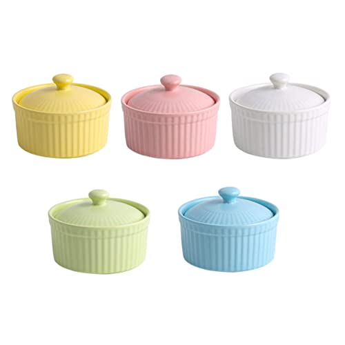FUNOMOCYA Lot De Bols Soufflé Céramique Avec Couvercles Résistants Et Faciles à Nettoyer Bols à Dessert Multifonctions Pour Four Et Service Fruitier Assortiment De Couleurs
