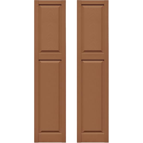 14.75 in. W x 67 in. H Builders Edge, Cottage Style, Raised Panel Shutters, Includes Matching Installation Spikes (Per Pair), 471 - Treated Cedar