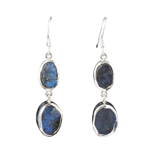 Boucles d'oreilles labradorite en argent 925 fait main avec des pierres brutes
