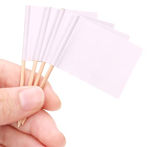 H&S Etiquetas Blancas Personalizadas para Aperitivos - 200uds - Bandera Blanca con Palillos para Boda - Marcadores de Quesos, Tartas o Pastel
