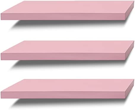 SAUMONIERES Floating Shelves Wall Shelf Solid Wood for Bathroom Bedroom Kitchen Wall Decor Set of 3, Pink Wall Shelves