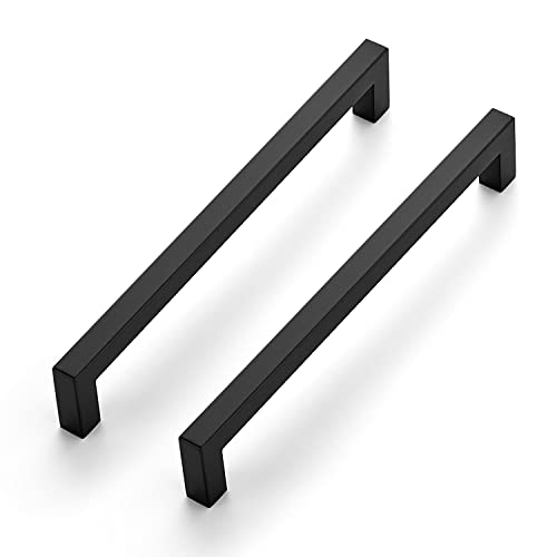 Image of Ravinte 1 Pack 8 Inch Kitchen Square Cabinet Handles Matte Black Pulls Black Drawer Pulls Kitchen Cabinet Hardware for Cupboard Drawer Handles