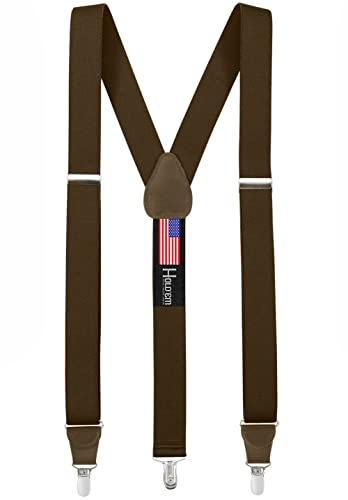 Image of HOLD'EM Suspender for Men Made in USA Y-Back Leather Crosspatch Clip on tuxedo suspenders