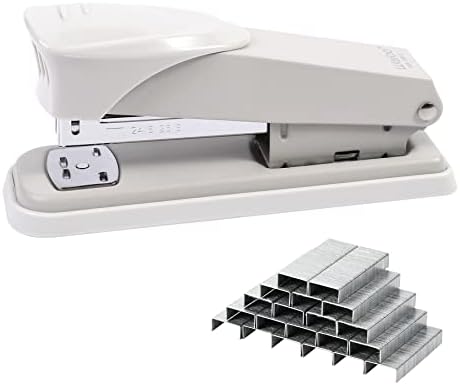 Effortless Desktop Blue Stapler, One Touch Stapling, Easy to Load Ergonomic Stapler, 40-50 Sheet Capacity, Includes 1000 Staples (White)