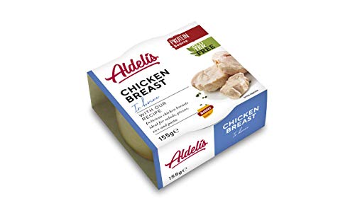 Aldelís Lata de Pechuga de Pollo al Natural Healthy Canned Chicken Breast in Brine Ready to Eat ideal for Salad and Sandwich. 26% Protein, 99% Fat Free Low Sugar Food - Pack 12x155gr