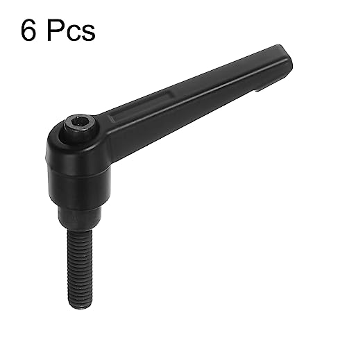 Image of HARFINGTON 6pcs Adjustable Clamping Lever Handles M6 x 20mm Male Thread Bolt Knobs Rotating Screw Locking Quick Release Ratchet Push Button Handle, Black