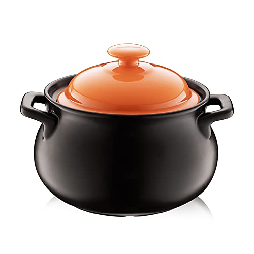 Ollas de cerámica para vitrocerámica, olla de cerámica, olla de sopa, cacerola, olla de terracota, olla para estofado saludable, plato redondo negro de cerámica resistente al calor, 1,6 l