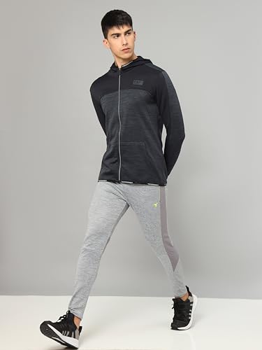 Image of TECHNOSPORT Men's Self Design Hooded Slim Fit Fleece Jacket