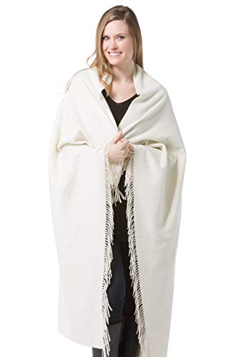 Fishers Finery 100% Pure Cashmere Fringe Throw, 445 GSM Weight, with Gift Box (Stone)