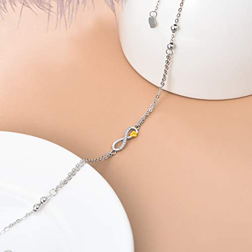 Sisgem 14K Solid Gold Infinity Love Heart Shaped Bracelet,Diamond Endless Love Bracelets Symbol Charm Adjustable Double Link Bracelet With 4 Slidable Beads,Birthday Gift For Women Girls Girlfriend #TOP2