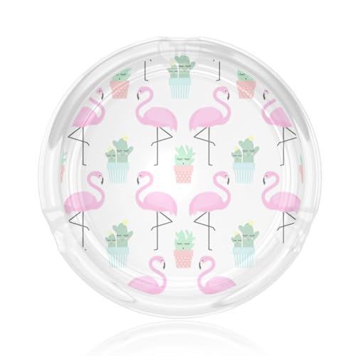 Posacenere rotondo in vetro con stampa di fenicottero tropicale carino cactus per casa ufficio soggiorno auto tavolini decorativi