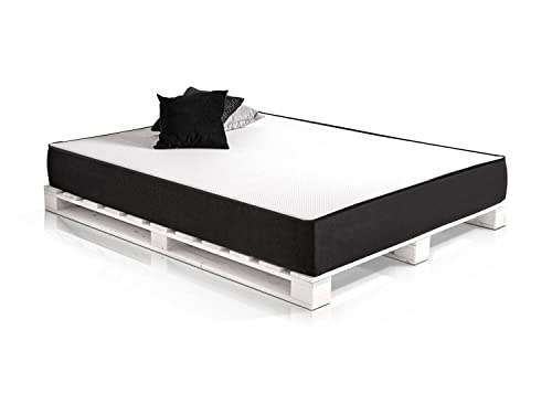 Cama de 135 | Somier con Patas | Láminas Madera de Palets | Base/Estructura útil para Camas Matrimoniales Juveniles (135x190x 14 cm, Blanco)