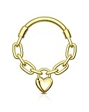 Agrewd 16G Gold Septum Rings Heart Chain Septum Jewelry Dainty Helix Daith Earrings for women Stainless Steel Helix Daith Piercing Jewelry