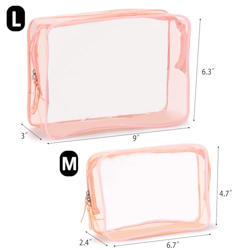Tbestmax 4 Packs Cosmetic Bags Clear Makeup Bags Portable Travel Toiletry Bags Waterproof Cosmetic Organizer Pink(2M + 2L)3