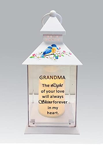Grandma Memorial Light Up Lantern - Bird Floral Candle Graveside Memory Remembrance