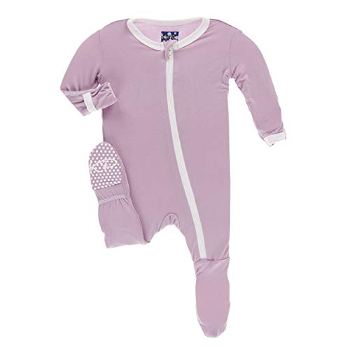 Image of KicKee Pants Solid Footie with Zipper (Newborn, Sweet Pea with Natural)