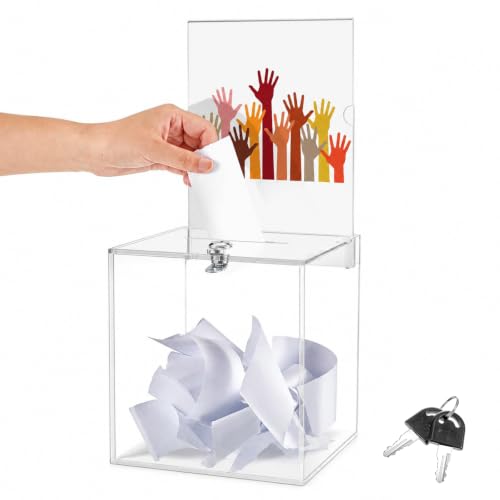 Marsui 1 Pack Acrylic Suggestion Box 9 x 9 x 5 Inch Large Donation Box