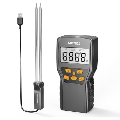 Vocdikficy Probador de Humedad del Heno, Sonda de Medición de Humedad para Heno, Pasto de Trigo, Leymus Chinensis, Alfalfa Henos con Almacenamiento de Datos
