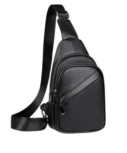 Bolsa de pecho con puerto de carga USB y organizador multibolsillos en cuero auténtico